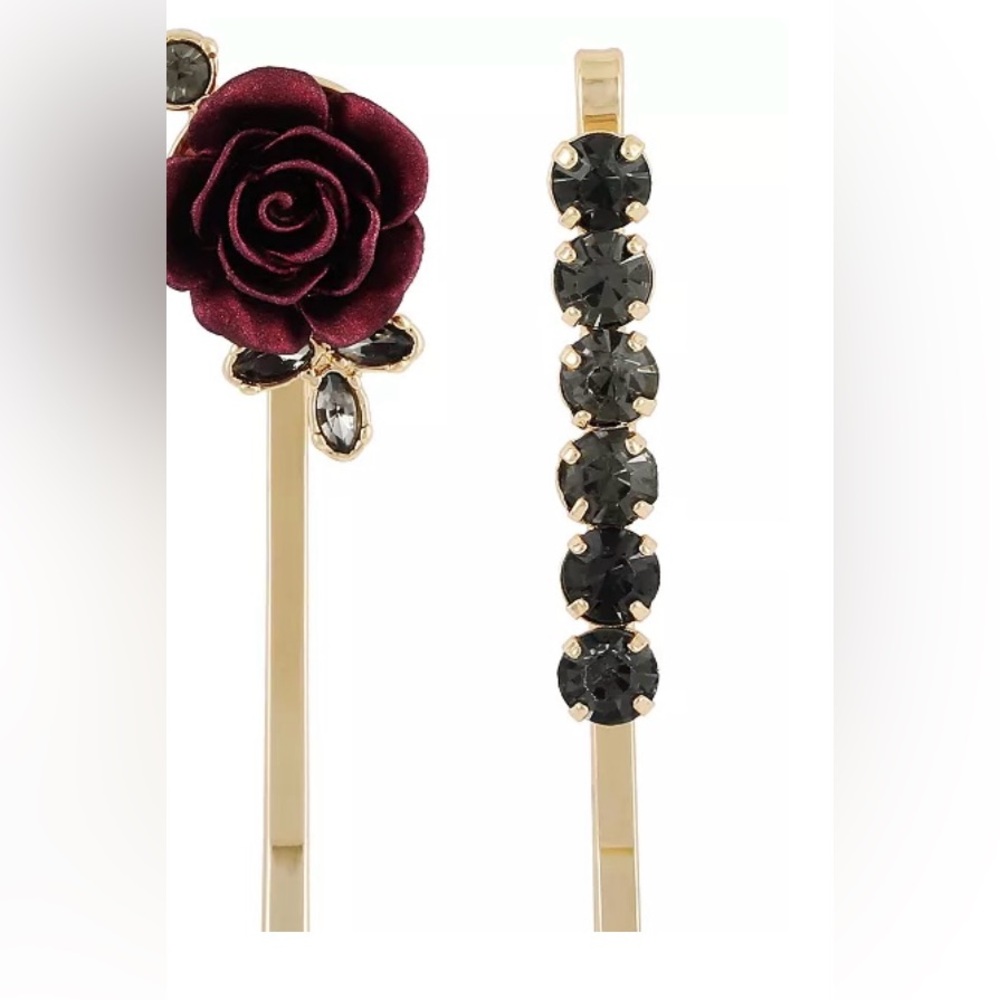 Rare! Guess Absolute Floral Gold-Tone Crystal Bobby Pins NWT